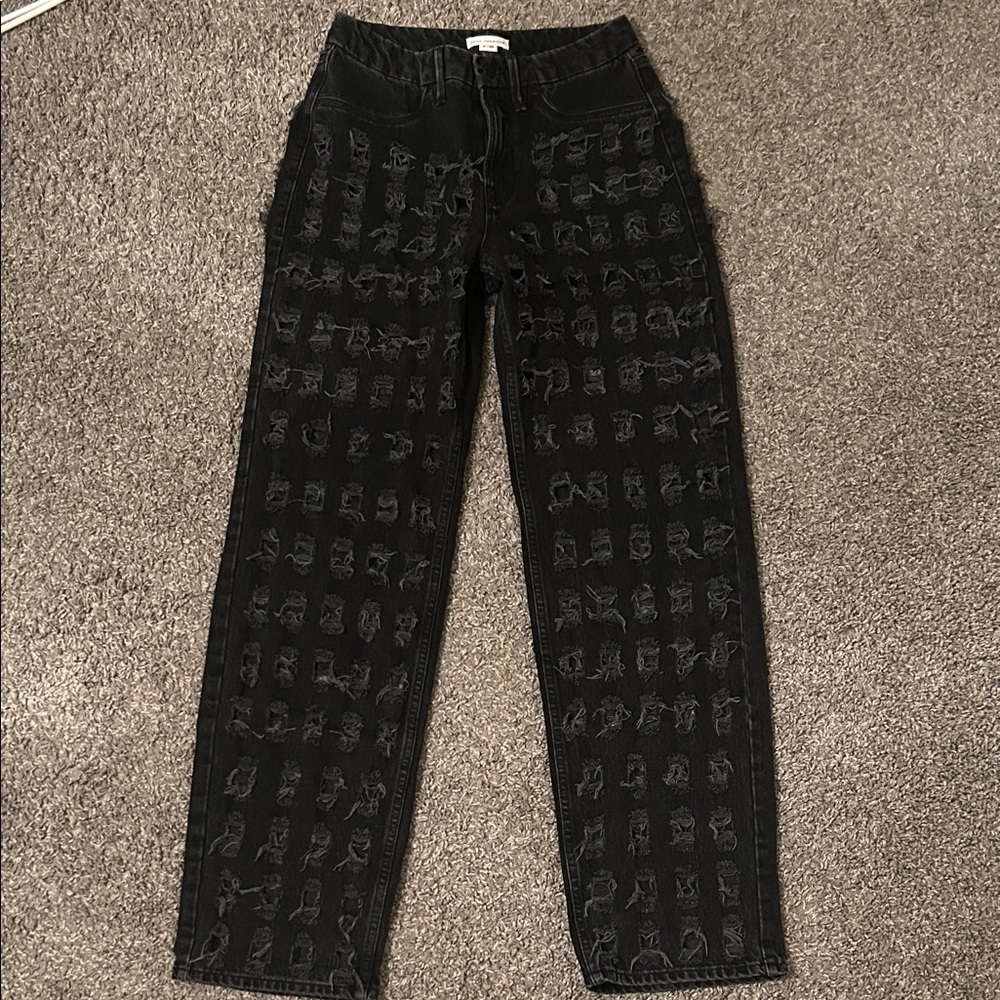 Good American Super Distressed Black Stretch Jeans Size 0/25